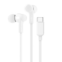 Belkin SoundForm USB-C Wired Earbuds With Adjustable Volume Limiter -White(G3H0002fqPKV2),IPX5-Rated,10mm Drivers,Built-in Microphone,2 Years Warranty