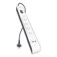 Belkin SurgePlus 4-Outlet Surge Protector With Dual USB Port 2.4 Amp-White(BSV401au2M),Heavy Duty 2M Power Cord,525 Joules,$20000 CEW,2 Years Warranty